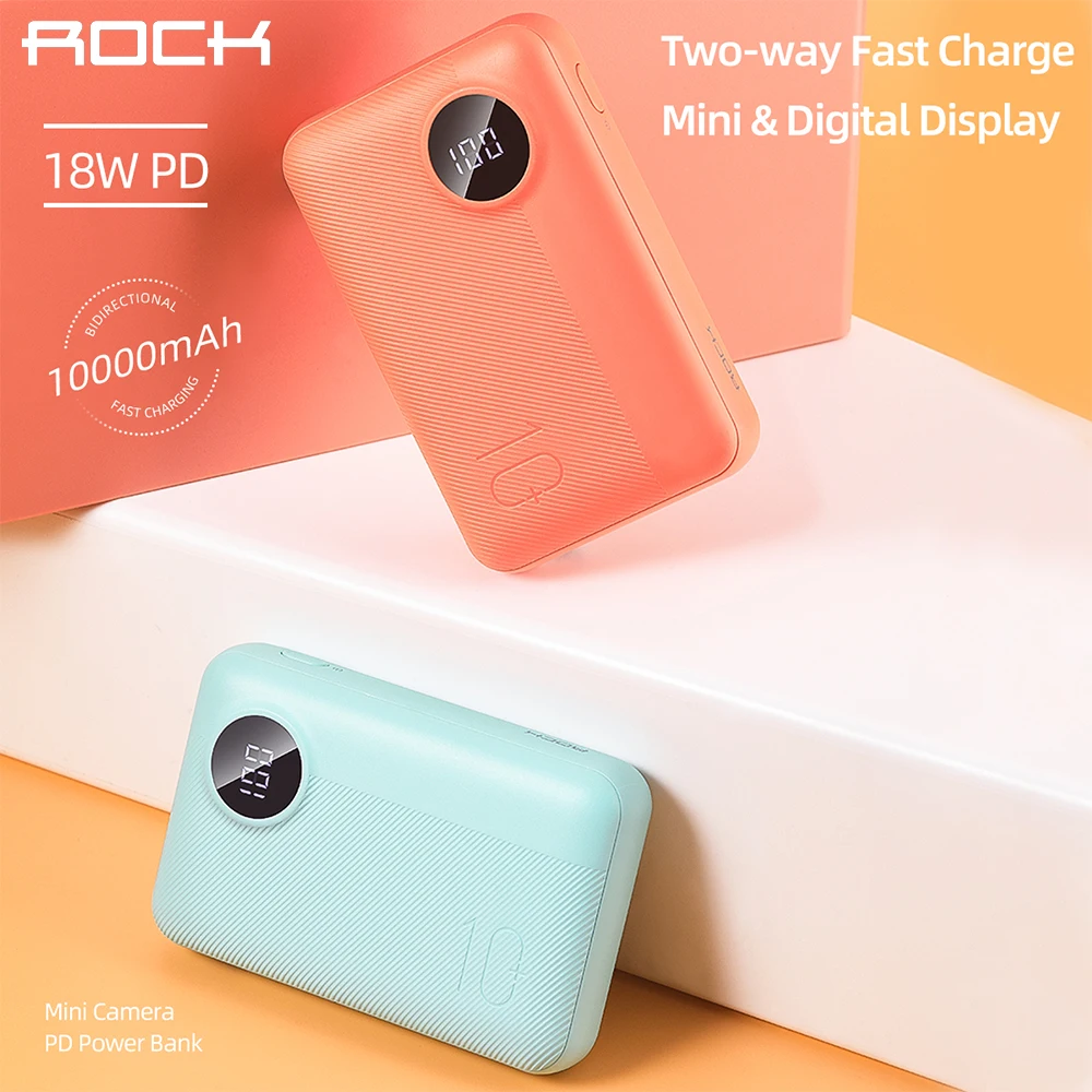 Портативный внешний мини-аккумулятор ROCK 10000 мАч 18 Вт PD для iPhone Samsung Xiaomi Huawei с