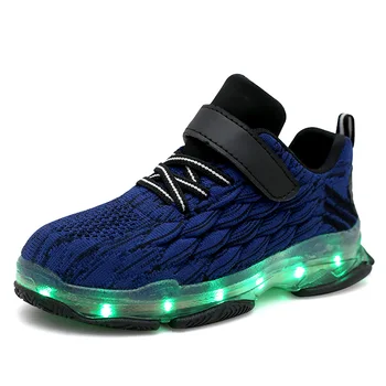 

Fashion Kids Shoes LED Light Up Flashing Sneakers Children Tennis Shoes Lightweight Fish Scale Slip-on Running Trainers Toddler