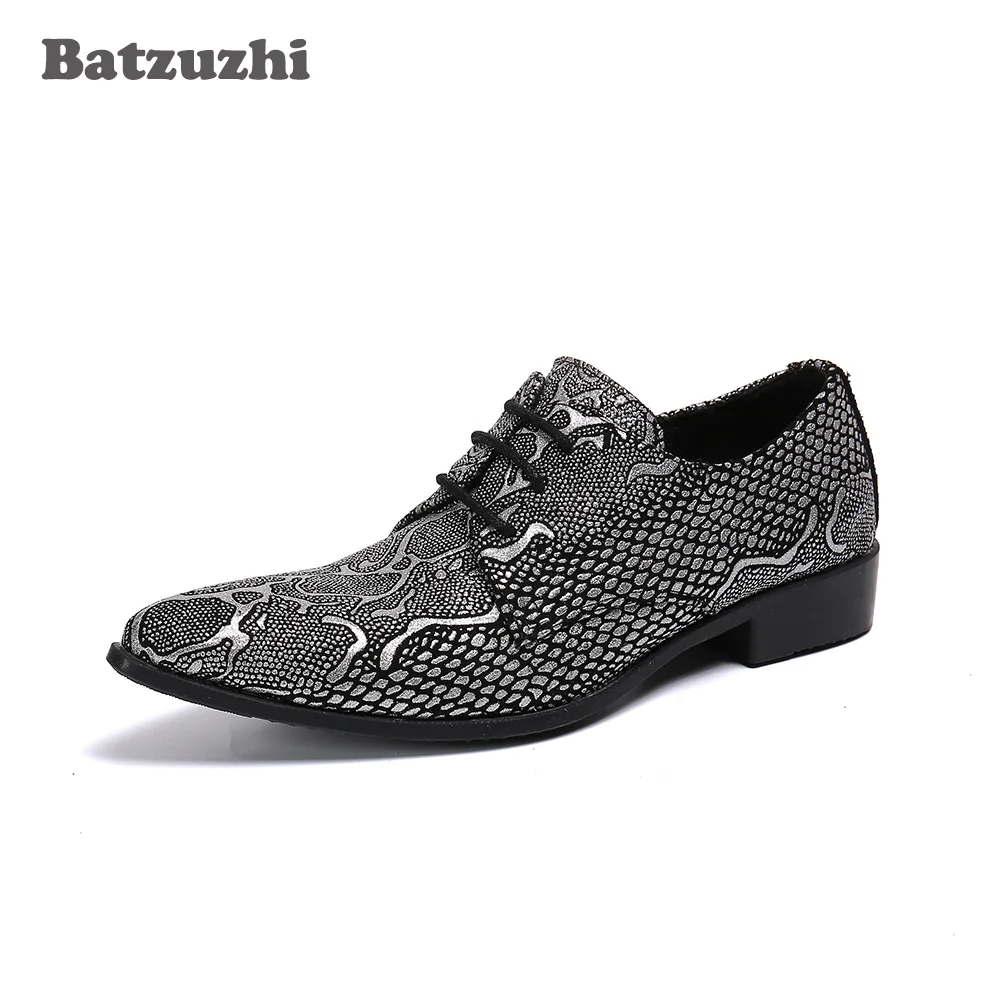 Batzuzhi Fashion Shoes Men Pointed Toe Dark Grey Leather Dress Shoes Men Lace-up Leather Business Shoes for Men,Big Sizes US6-12