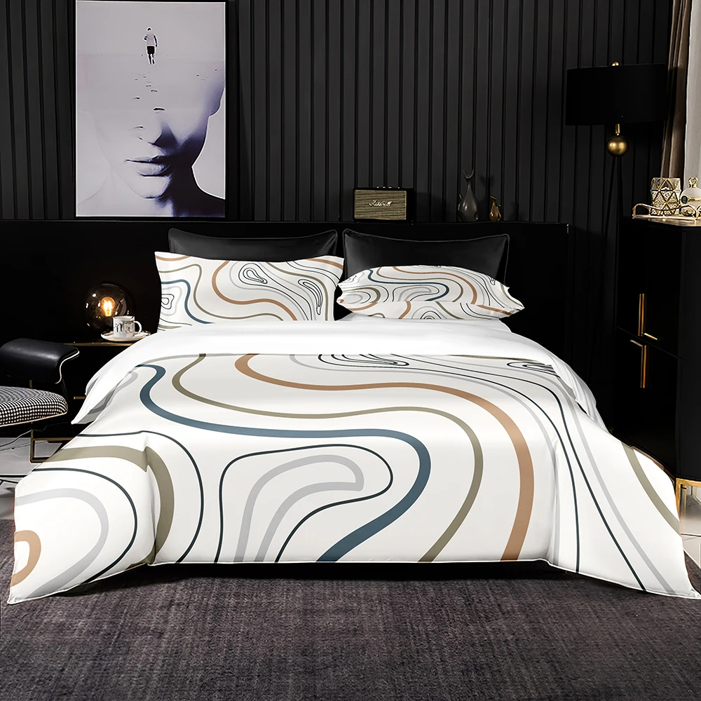 Light Luxury bedding set Line Pattern Duvet Cover 240x220 with Pillowcase Double Queen King Size | Дом и сад