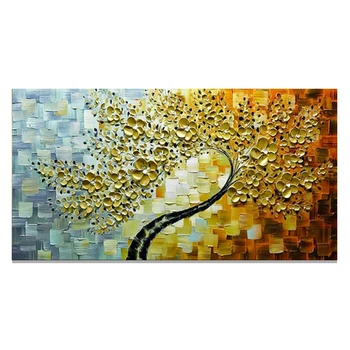 

Handmade oil painting on canvas Abstract The golden flower Modern Landscape trees wall art for Living room