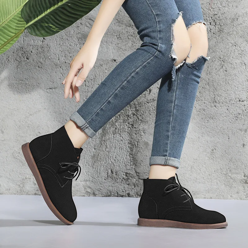 

CHIC Martin Boots Women's British-Style Students Korean-style Versatile Early Autumn Short Boots Women's Chunky-Heel Lace-up Fla