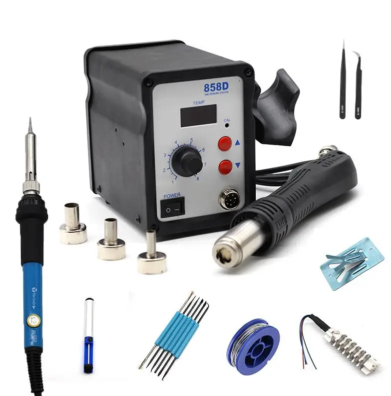 A 858D Hot Air Soldering Station 220V LED Digital Solder Heat Gun Rework Station ESD SMD Blower Hair Dryer Hairdryer Soldering - Цвет: A