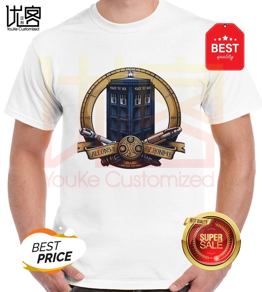 Футболка &quotДоктор Кто&quot Полицейская коробка Tardis Dr Allons-y Geronimo Dalek Cyberman Топ крутая