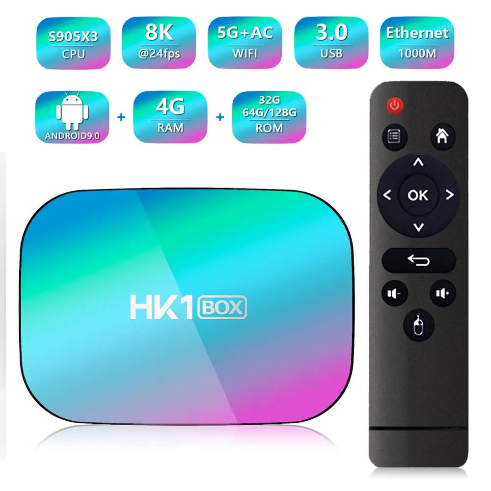 HK1 BOX Android9.0 Smart Tv Box AmlogicS905X3 Set Top Box 4GB 32GB 64GB 128GB 2.4G/5G AC Wifi 1000M BT4.0 4k Media Player Hk1Box