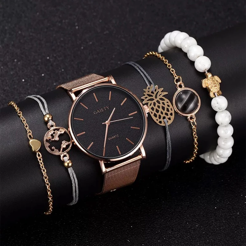 

Fashion Simple Watches Women Steel Band Dress Watch Ladies Large Dial Quartz Clock Multiple Bracelets With Box For Women Gifts