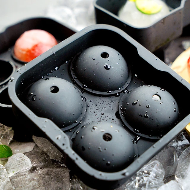 Silicone Ice Cube Trays Round Ice Cube Mold Spheres Ice Ball Maker (6 Round  Ice Ball Black)