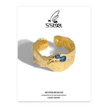S'STEEL-Anillos de circón de acero para Mujer, regalo para Mujer, Plata de Ley 925, anillo Irregular de diseñador coreano, Anillos ajustables, joyería de Plata para Mujer