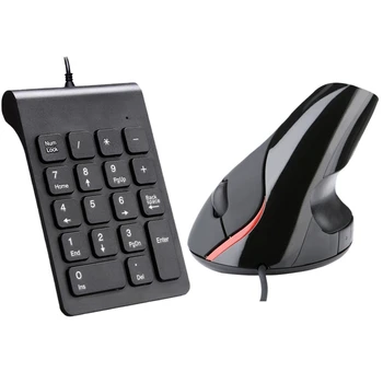 

Mini USB Wired Numeric 18 Keys Digital Keyboard (Black) with USB Wired Ergonomic Vertical Mouse Upright Mouse 5 Button