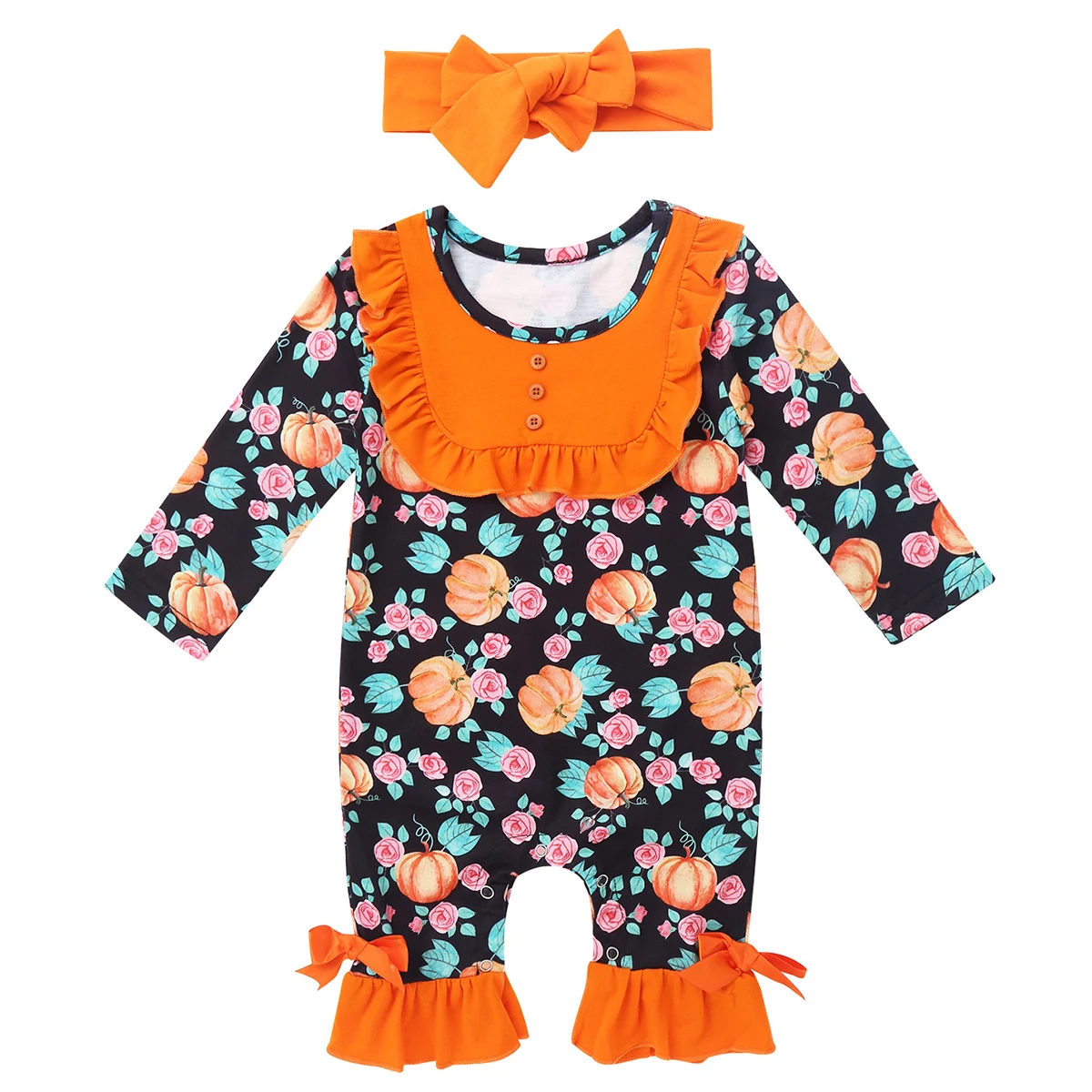 

Newborns Infantil Babies Rompers Halloween Dress Up Costume Long Sleeves Pumpink Pattern Jumpsuit Bodysuit for Birthday Party
