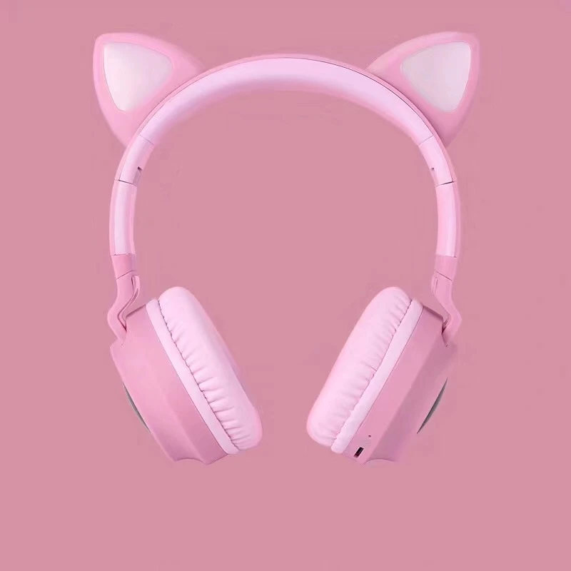 Лучший подарок, светодиодный наушники с кошачьими ушками, Bluetooth 5,0, гарнитура, поддержка fm-радио, TF карта, разъем 3,5 мм, с микрофоном, для iPhone, Xiaomi, ПК, игр