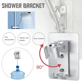 

Wall Gel Mounted Shower Head Stand Bracket Holder Hand Held Bathroom Shower Head Fitting Portable Bathroom Accessories with Hook