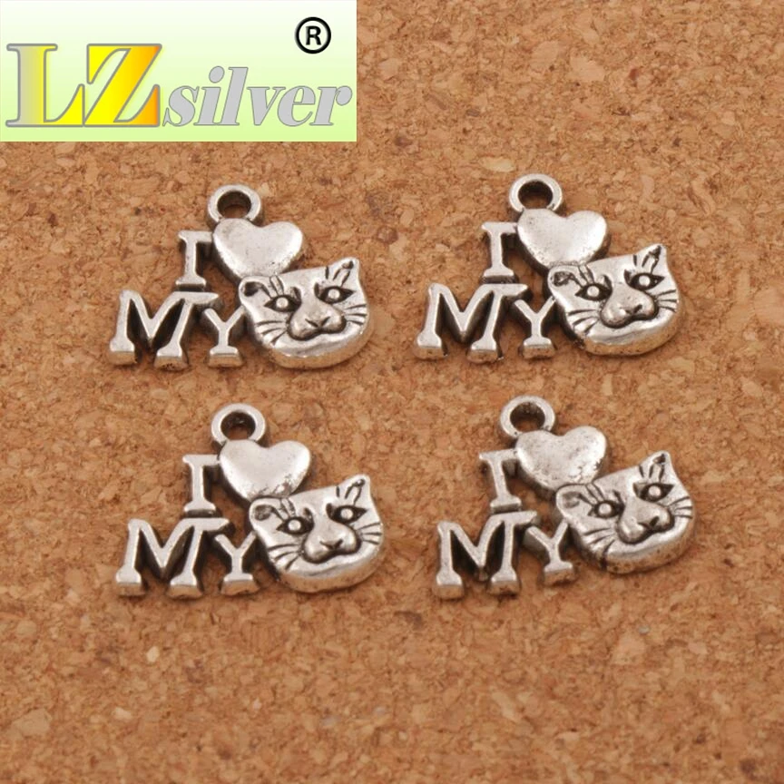 I Love Cat Spacer Charm Beads 180pcs Zinc Alloy Pendants Jewelry DIY L1154 17.5x14 mm