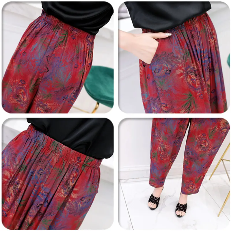 Plus Size Floral Print Vintage Summer Pants for Women with Elastic Waist - Elegant and Casual Wide Leg Trousers from XL to 5XL image 5