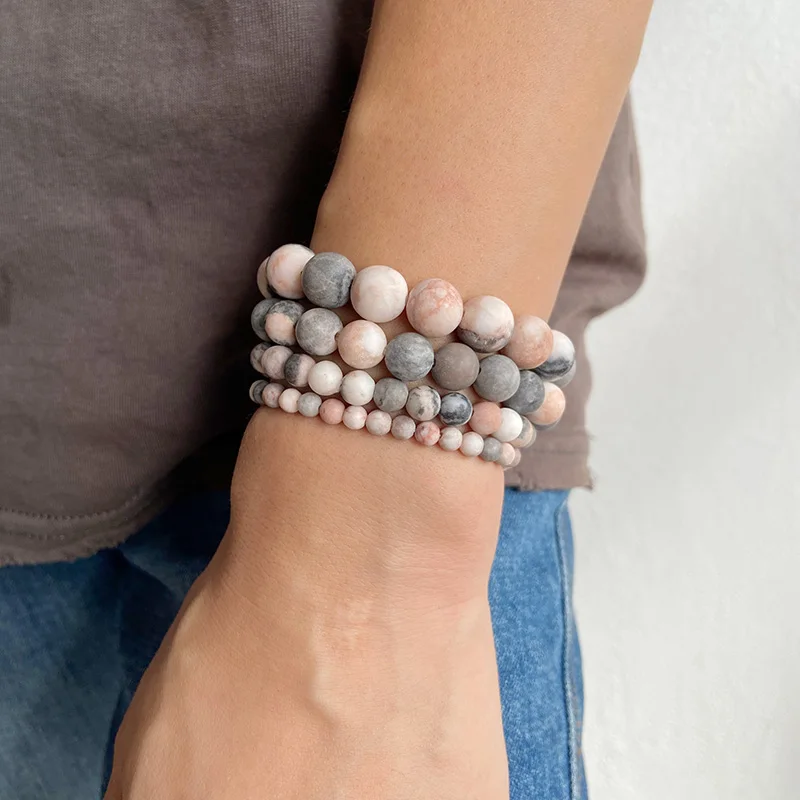 Bracelets faits à la main en pierre de table zèbre rose conviviale ré naturel, 256 perles de pierre, bijoux de méditation de yoga, cadeau pour femmes et hommes, 1PC