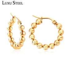 LUXUSTEEL Hipérbole Frisado Hoop Brincos Mais Novo Ouro/Cor Prata Rodada Círculo Brincos Da Orelha de Aço Inoxidável Acessórios Femininos(China)