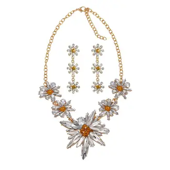 

Bohemian Crystal Statement Sunflower Necklace Ethnic Collar Maxi White Women Pendant Long Chain Bridal Party Jewelry Bijuox