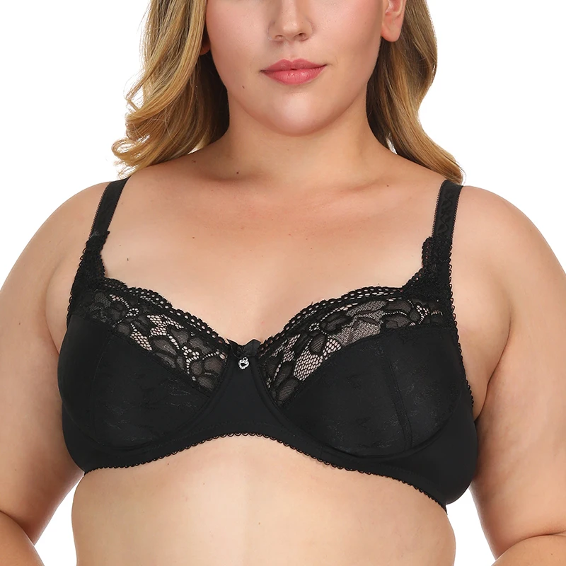 

YANDW Black Lace Perspective Bras Everyday Women Sexy Lingerie Embroidery Floral Plus Size A B C D E F G 75 80 85 90 95 100 105