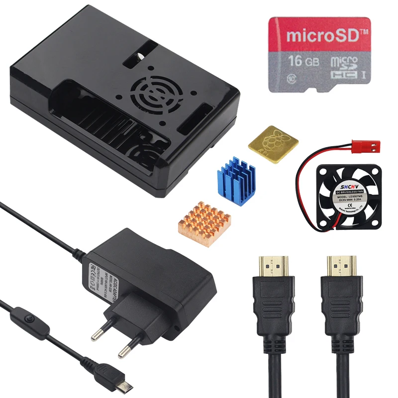 Raspberry Pi 3 Model B Plus + чехол ABS sd карта 16G вентилятор адаптер питания радиатор кабель HDMI