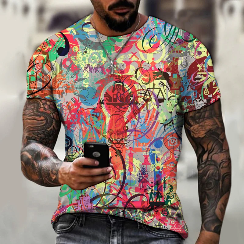 Colorful 3d graffiti printing men's T-shirt fashion tops 2021 summer casual breathable retro style cost-effective summer T-shirt