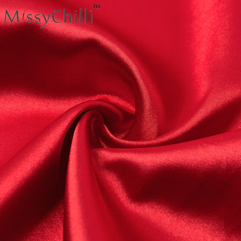 Женское платье с длинным рукавом MissyChilli красное сатиновое глубоким вырезом и