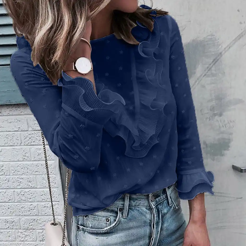 Women Ladies Casual Lace Polka Dot O Neck Long Sleeve Tops Blouse Yellow Chemise Femme Camisa Winter Feminina Chemise Femme Aliexpress