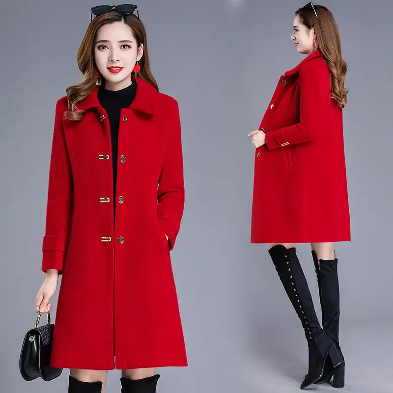

Non-hairless gold mink down coat female mid-length 2019 new Korean version was thin and thick mink down woolen coat