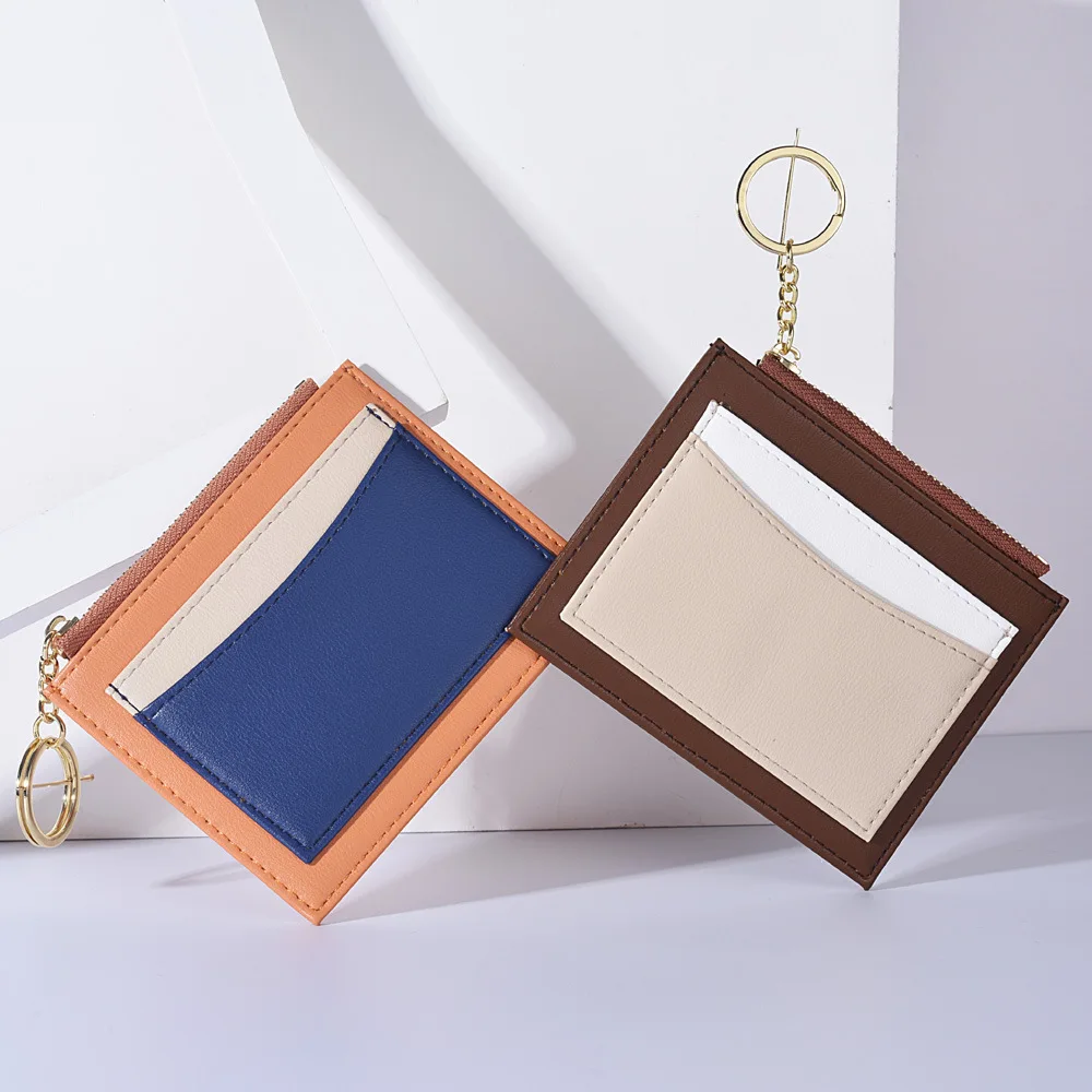 

HUGWISER Pu Small Wallet Women's Short Color Mosaic Card Bag Set Korean Version of Ultra-thin Zipper Gifts