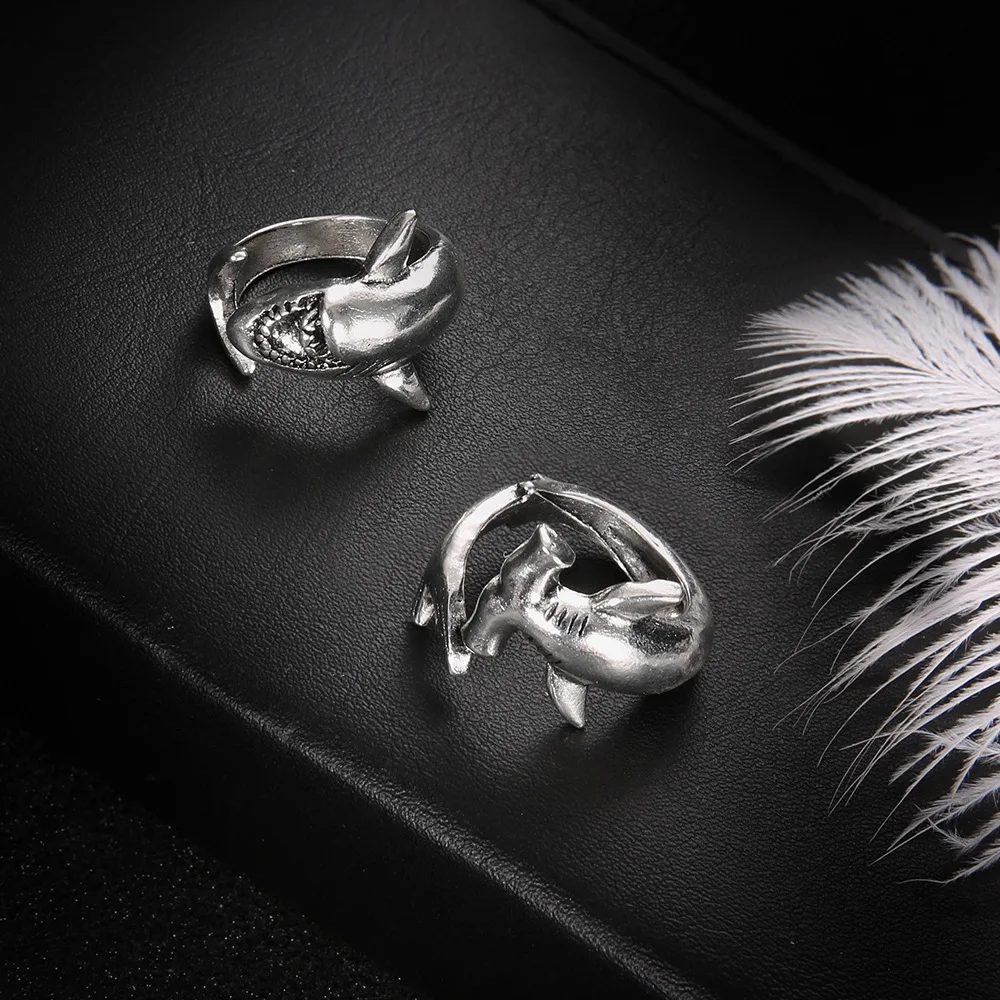 2 unids/set Vintage Punk Simple tiburón Animal ajustable conjunto de anillos de dedo Retro gran tiburón blanco apertura joyería accesorios regalos
