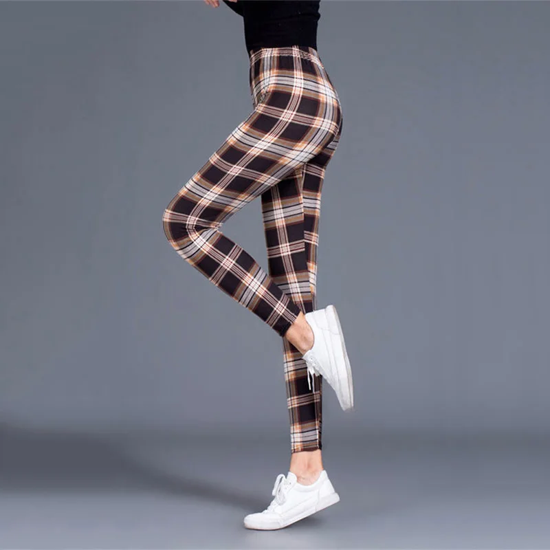 Women Leggings Grid Print Exercise Fitness Leggins Elasticity Plaid Push Up Legging Female Sexy Trousers Pants tights for women