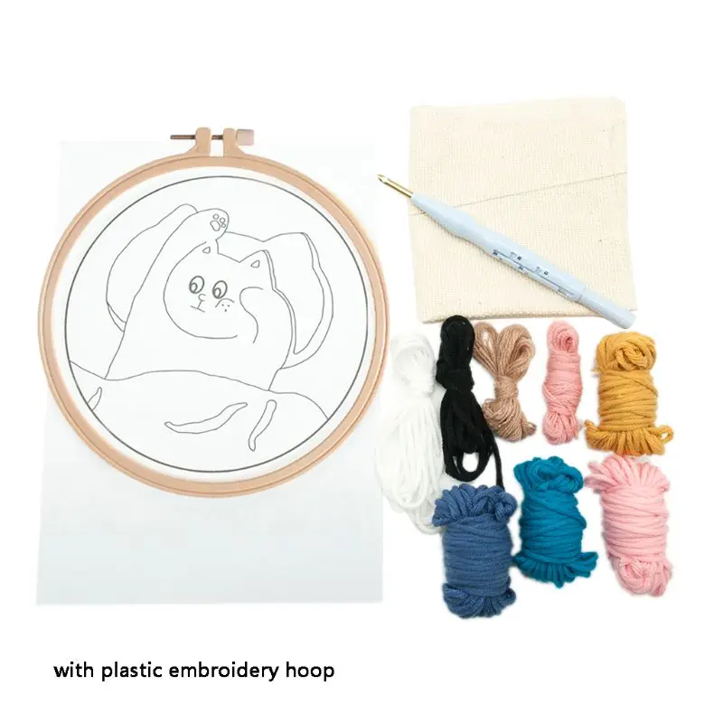 

DIY Unfinished Embroidery Poked Kit Fruit Animal Punch Needle Cross Stitch Material Bag for Beginner Handcraft