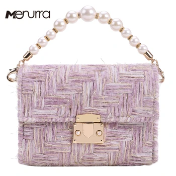 

Brand Crossbody Bags For Women Winter Luxury Wool Handbags Designer Pearl Chain Messenger Bags Wool Bolsa Feminina