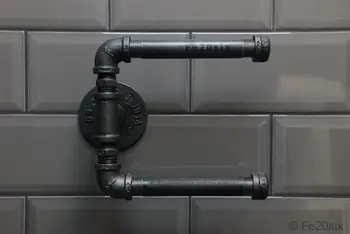 

Toilet Roll Holder Multifunction Retro-Styled Iron Pipe Wall Mount Paper Towel Rack with Wooden Storage Shelf Retro Bathroom Rac