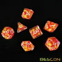 Bescon Firey Pearl Polyhedral Dice Set, Fire Pearl Poly RPG Dice set of 7 2