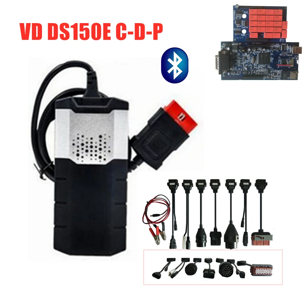 with bluetooth VCI для delphis vd ds150e c-d-p obd2 диагностический инструмент 2016R0 программное обеспечение keygen для автомобилей и грузовиков с bluetooth+ 8 шт. автомобильные кабели - Цвет: with bluetooth