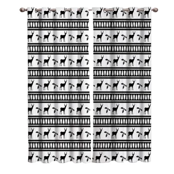

Christmas Pattern Window Curtains Living Room Fabric Drapes Curtain Home Draperies Curtains for Kitchen