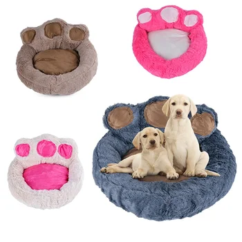 

Paw Shape Pet Bed Kennel Dog Round Cat Winter Warm Sleeping Bag Long Plush Puppy Cushion Mat Portable Cat Supplies
