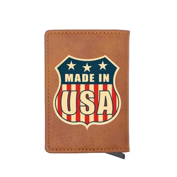 

New Arrival USA American Flag Badge Brown Digital Printing Leather Credit Card Holder Wallet Men Women Mini Purse Gift