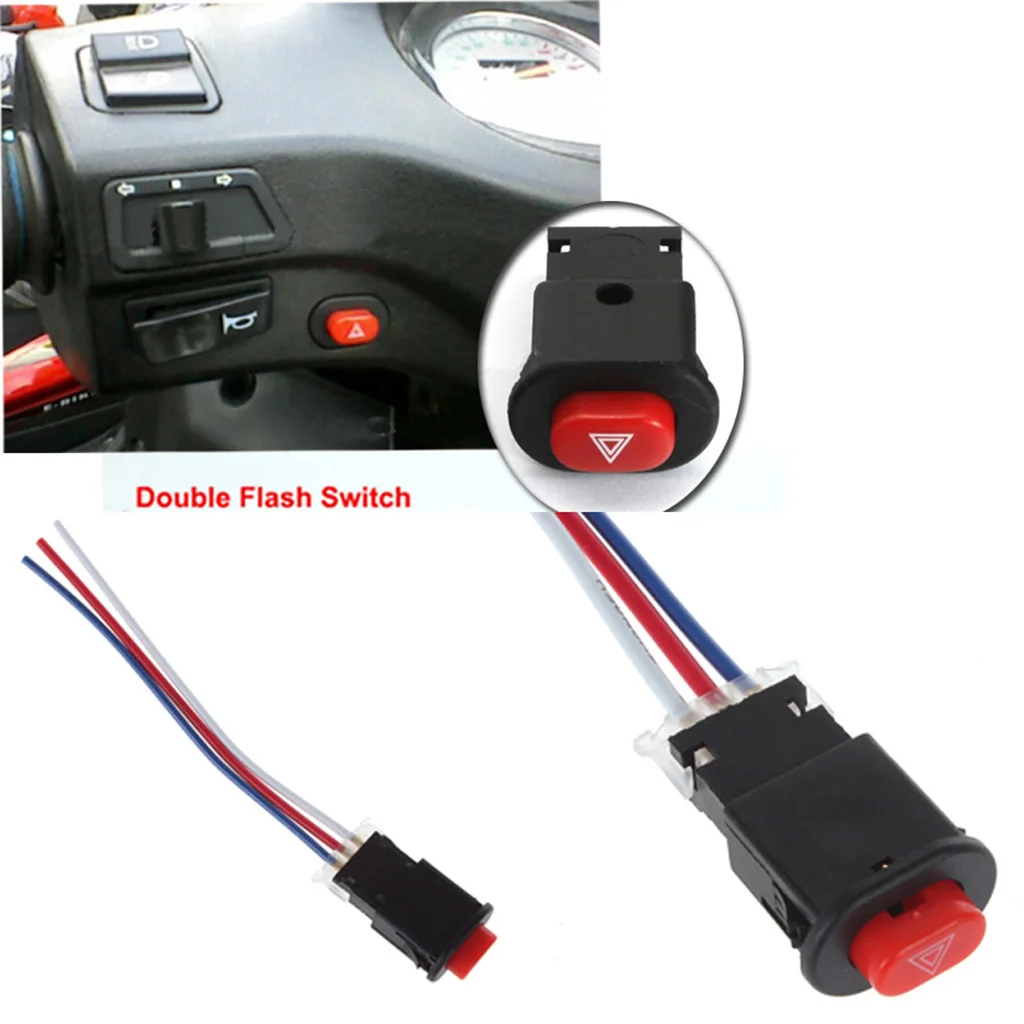 Double Flash Warning Emergency Lamp Jump Button Switch 3 Wires Built-in Lock