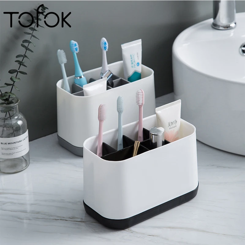 

Tofok Removable Toothbrush Toothpaste Storage Rack Bathroom Multifunctional Toiletries Comb Rack Plastic Multi-grid Home Holder