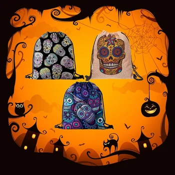 

JEYL Halloween Skull Women's Drawstring Pocket Fashion Casual Oxford Men's Printed Backpack Student Bag Sports Bag