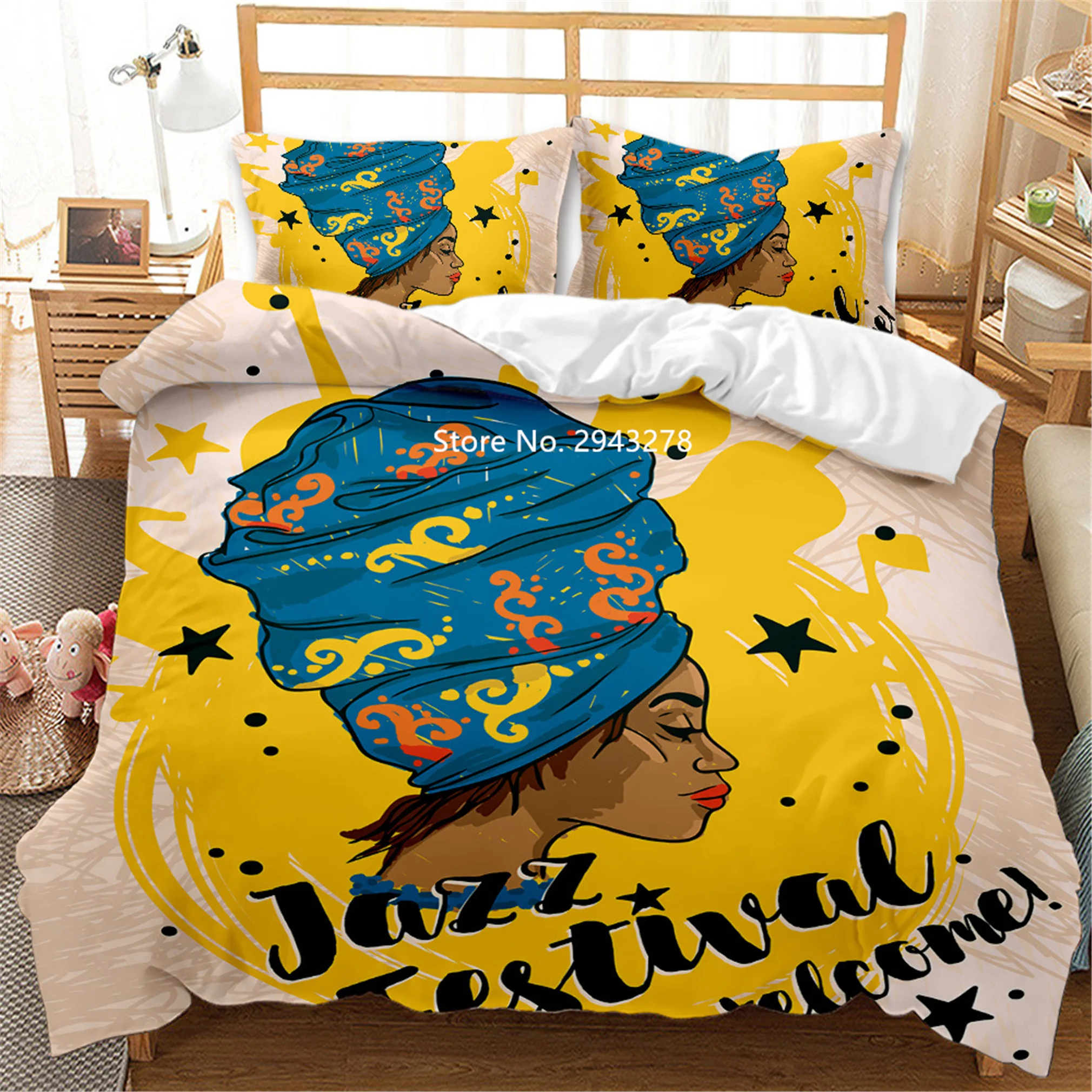 Home Textile 3D Digital Printed Bedding Set African Black Exotic Girl Wind Down Duvet Cover Pillowcase Bedroom Decoration king size bed sheets