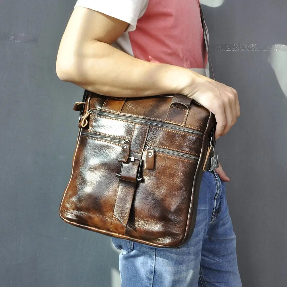 Men Quality Leather Vertical Coffee Business Briefcase 12&quot Laptop Case Attache Portfolio Bag Tote Shoulder Messenger 1062 | Багаж и