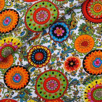 

Printed Cotton Poplin Fabric, Big Circle flowers (orange), clothing,bedding,hadmaking, 50cmx140cm