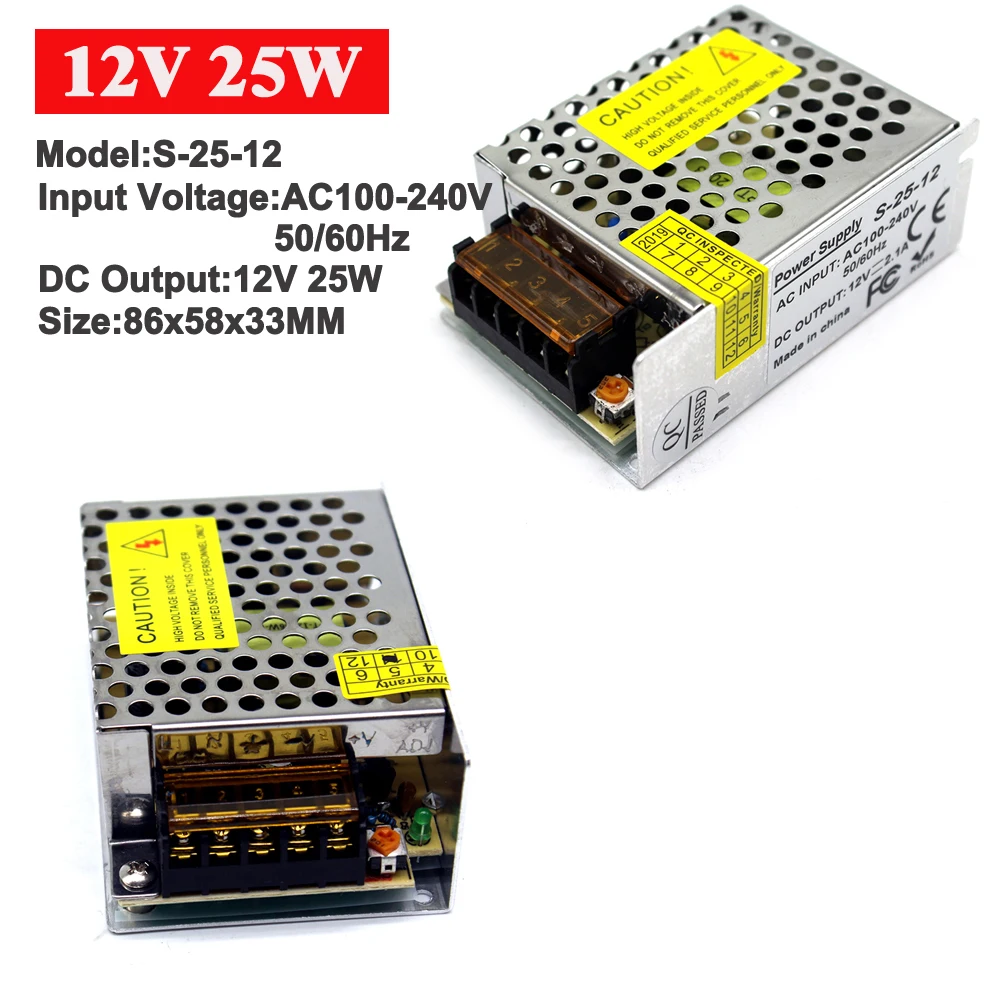 DC5V 15 Вт 25 Вт выключатель питания DC12V DC24V 24 Вт 25 в 36 Вт Трансформаторы освещения 100-240 В AC в DC 5 в 12 В 24 В SMPS для CCTV USB - Цвет: 12V25W