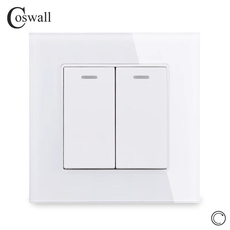 

Coswall Crystal Glass Panel 2 Gang 1 Way Reset Switch Pulse Switch Momentary Contact Switch Push Button Wall Light Switch 16A