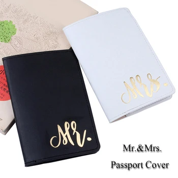 

PU leather Passport Cover Card Case unisex fashion solid white black golden letters men women Travel document holder Couple