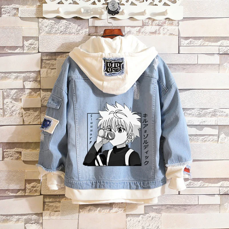 

Killua Zoldyck Denim Jacket Hunter X Hunter Cartoon Retro Frayed Denim Jacket Anime Hisoka Hoodies Yoyo Sweat Jeans Hooded Coat