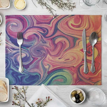 

Colorful Marble Pattern Placemat Dining Table Mat Cotton Linen Drink Coaster Bowl Cup Mats kitchen Pads 40*30cm Home Decor