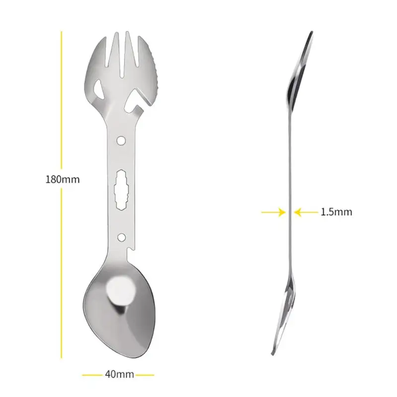 Многофункциональный из нержавеющей стали EDC Spork вилка ложка открывалка для бутылок нож ключ для пикника на открытом воздухе выживания кемпинга - Цвет: Silver